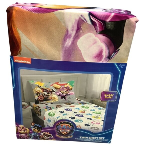 Paw Patrol Mighty Movie Twin Sheet Set 1 Flat Sheet 1 Fitted Sheet 1 Pillowcase - Picture 1 of 3
